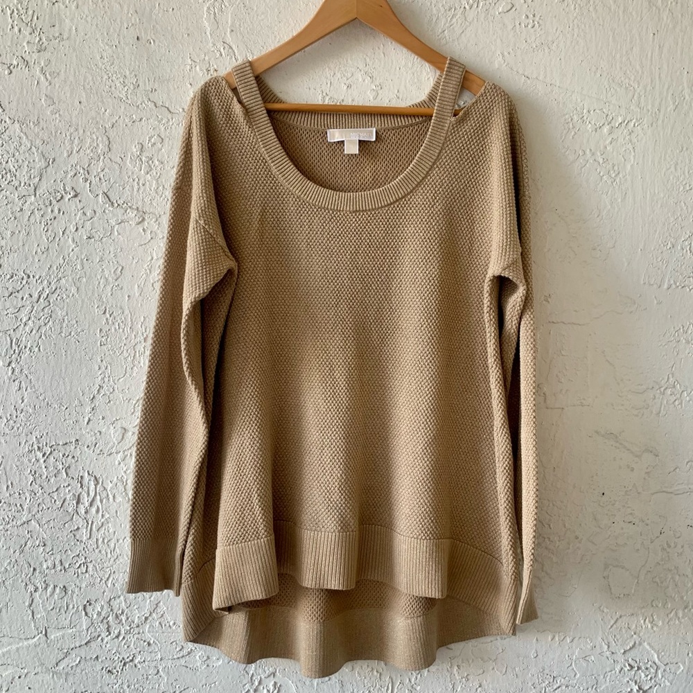 MICHAEL KORS CUTOUT & COLD SHOULDER SWEATER. Gold Size XL - Picture 8 of 9